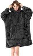 warm and cozy blanket hoodie with sleeves and giant pocket - perfect for women and men in black logo