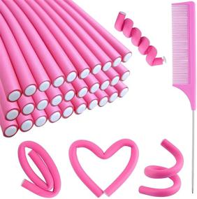 img 4 attached to 💇 Набор из 30 шт. гибких завивочных стержней для волос Flexi Rods Hair Curlers длиной 9,45 дюйма + набор из пенообразных бигуди для волос Twist Foam Hair Rollers, рулонные бигуди без нагрева для коротких и длинных волос + стальная хвостовая расческа Rat Tail Comb