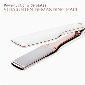 img 3 attached to 💇 Professional T3 Singlepass Styling Iron: Wide Hair Straightener with Custom Blend Ceramic + Ionic Technology for Long, Thick, or Coarse Hair - White/Rose Gold, 1.5