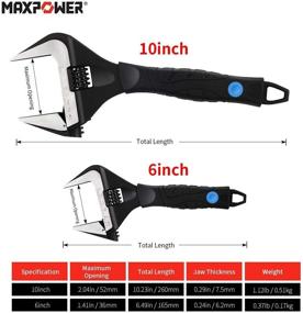 img 2 attached to 🔧 Набор коротких регулируемых гаечных ключей MAXPOWER - 6-дюймовый и 10-дюймовый гаечные ключи для сантехники с глубокими губами и широким отверстием, комплектуемые с сумкой для инструментов.