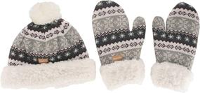 img 4 attached to Warmth and Style: BambooMN Women's Classic Winter Fleeced Thermal Pom Pom Beanie Hat and Mittens Set