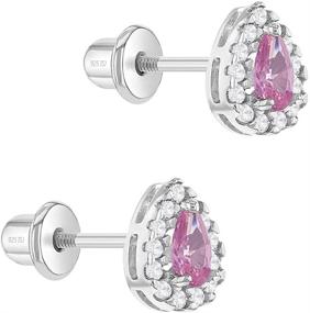 img 3 attached to 925 Sterling Silver Clear &amp; Pink Cubic Zirconia Teardrop Screw Back Earrings for Young Girls and Pre Teens - Raindrop Earrings