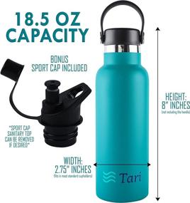 img 2 attached to TARI 18.5 Ounce Insulated Stainless Water Bottle with Carry Cap and Sports Cap