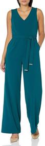 img 2 attached to 👗 Women's V-Neck Jumpsuit by Tommy Hilfiger - Stylish and Comfortable Clothing for Jumpsuits, Rompers & Overalls