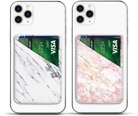 img 4 attached to 📱 Njjex 2 Pack Marble Phone Card Holder: Stylish PU Leather Sleeve for iPhone, Samsung, LG, and Motorola Smartphones