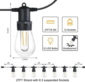 img 3 attached to 🌞 YEEMATOP Solar Powered Outdoor String Lights - 27FT Patio Lights with 12 LED Shatterproof Bulbs - 1W LED Shatterproof Vintage Edison Bulbs - Indoor String Lights with 4 Light Modes - Pro Waterproof - Warm White