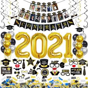 img 4 attached to Complete 85Pcs 2021 Graduation Decorations Kit: Gold Balloons, Hanging Swirls, Congrats Banner, Photo Booth Props & More!