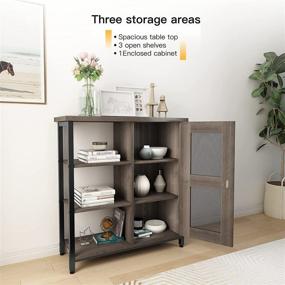 img 1 attached to Versatile Smoky Gray Side Storage Cabinet with 3 Open Shelves and Closed Compartments: Ideal for Kitchen, Living Room, Bedroom, Entryway