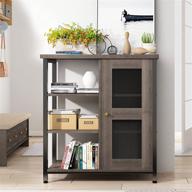 versatile smoky gray side storage cabinet with 3 open shelves and closed compartments: ideal for kitchen, living room, bedroom, entryway logo