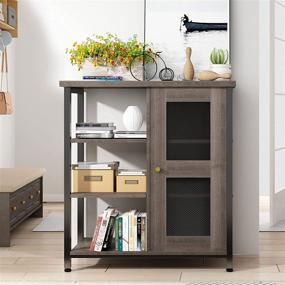 img 4 attached to Versatile Smoky Gray Side Storage Cabinet with 3 Open Shelves and Closed Compartments: Ideal for Kitchen, Living Room, Bedroom, Entryway