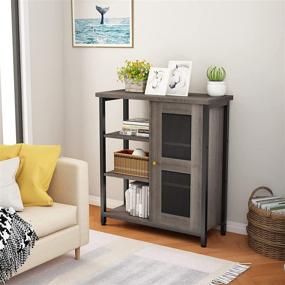 img 2 attached to Versatile Smoky Gray Side Storage Cabinet with 3 Open Shelves and Closed Compartments: Ideal for Kitchen, Living Room, Bedroom, Entryway