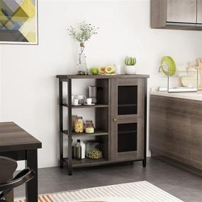 img 3 attached to Versatile Smoky Gray Side Storage Cabinet with 3 Open Shelves and Closed Compartments: Ideal for Kitchen, Living Room, Bedroom, Entryway