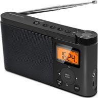 📻 optimized portable am fm radio transistor, battery operated radio with excellent reception, good sounds, digital screen, station preset, stereo earphone - powered by 4aa batteries logo