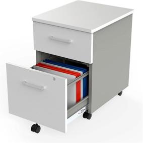 img 2 attached to 🗄️ Italian Linea 2-Drawer Mobile Metal Filing Cabinet with Lock & Safety Caster Wheels for Under Desk, 20" x 17" x 24", in White