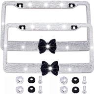 🚗 sparkling license plate frames - pack of 2 - handcrafted waterproof crystal rhinestones license plate frames for cars with 2 holes and screw caps set (white & black bowtie) logo