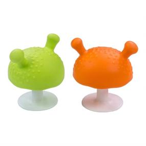 img 4 attached to 2PCS Exceart Mushroom Teether Pacifier for Sucking and Pulling Needs - Breastfed Necessity (Orange/Green)