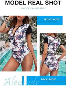 img 1 attached to 👙 Aleumdr Women's Zip Front Printed One Piece Swimsuit Swimwear - Half Sleeve/Long Sleeve - Sizes S-XXL