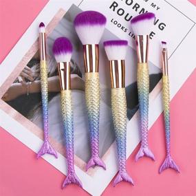 img 2 attached to 🧜 6-Piece Mermaid Makeup Brush Set: Lovely Kit for Girls, Portable Beauty Tools, Women's Cosmetic Concealer Brush Collection