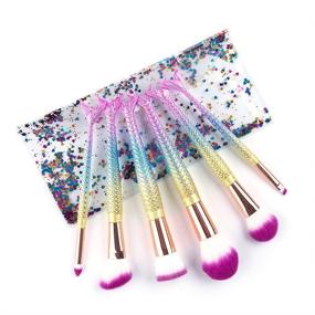 img 3 attached to 🧜 6-Piece Mermaid Makeup Brush Set: Lovely Kit for Girls, Portable Beauty Tools, Women's Cosmetic Concealer Brush Collection