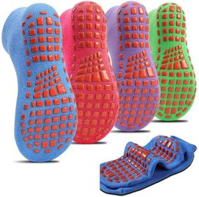 img 4 attached to 🧦 Premium Non-Slip Indoor Trampoline Socks: Stay Safe and Comfortable with Sticky Grip Floor Anti-Skid Socks, Yoga Rubber Bottom, and Breathable Cotton Material - 4 Pairs