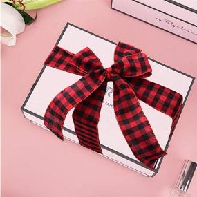 img 1 attached to 🎀 HaiMay Buffalo Plaid Ribbon: Festive 2 by 472 Inches Red Black Wired Edge Check Burlap Ribbon for Gift Wrapping and Crafts Decoration