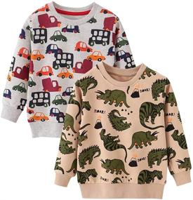 img 4 attached to 👕 Azalquat Toddler Boys Crewneck Sweatshirt - Cotton Long-Sleeve Pullover with Cartoon Print