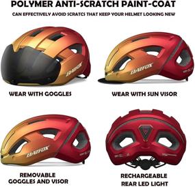 img 3 attached to BATFOX Bike Helmets with Rear Rechargeable LED Safety Light, Polymer 🚲 Anti-Scratch Paint-Coat, Sun Visor, and Optional Face/Eye Shield Goggles for Men and Women