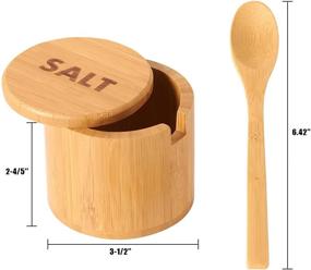 img 3 attached to 🧂 Bamboo Salt Box with Lid and Built-in Service Spoons - Engraved 'Salt' Seasoning Container