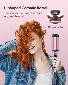 img 3 attached to Волнистый Beach Waves Curling Iron: тройной глубокий волнистый утюжок для волнистых 🏖️ завитков на пляже с керамическим волнистым прутком, регулируемой температурой и двойным напряжением в яркой розовой расцветке.