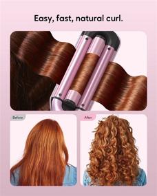 img 2 attached to Волнистый Beach Waves Curling Iron: тройной глубокий волнистый утюжок для волнистых 🏖️ завитков на пляже с керамическим волнистым прутком, регулируемой температурой и двойным напряжением в яркой розовой расцветке.