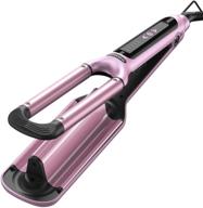 волнистый beach waves curling iron: тройной глубокий волнистый утюжок для волнистых 🏖️ завитков на пляже с керамическим волнистым прутком, регулируемой температурой и двойным напряжением в яркой розовой расцветке. логотип