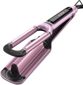 img 4 attached to Волнистый Beach Waves Curling Iron: тройной глубокий волнистый утюжок для волнистых 🏖️ завитков на пляже с керамическим волнистым прутком, регулируемой температурой и двойным напряжением в яркой розовой расцветке.