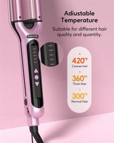 img 1 attached to Волнистый Beach Waves Curling Iron: тройной глубокий волнистый утюжок для волнистых 🏖️ завитков на пляже с керамическим волнистым прутком, регулируемой температурой и двойным напряжением в яркой розовой расцветке.