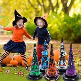 img 1 attached to 🎃 Spooky Fun: 16PCS Halloween Inflatable Witch Hat Ring Toss Game with 10 Rings and Pump - Perfect Halloween Decorations and Party Game for Kids, Adults, and Family