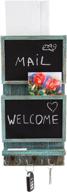 📬 rustic blue wall mount mail sorter organizer with chalkboard surface & 3 double key hooks – paulownia wood décor for entryway логотип