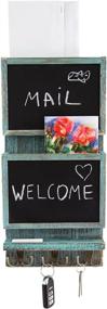 img 4 attached to 📬 Rustic Blue Wall Mount Mail Sorter Organizer with Chalkboard Surface & 3 Double Key Hooks – Paulownia Wood Décor for Entryway