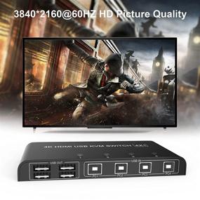 img 2 attached to High-Performance KVM Switch HDMI: 4 Port Box, 4K@60Hz, One-Button Swapping, 4 in 1 Out HDMI & USB Switcher for Sharing Multiple PCs on a Single Monitor with USB Peripherals - Includes 4 USB Cables