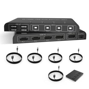 img 4 attached to High-Performance KVM Switch HDMI: 4 Port Box, 4K@60Hz, One-Button Swapping, 4 in 1 Out HDMI & USB Switcher for Sharing Multiple PCs on a Single Monitor with USB Peripherals - Includes 4 USB Cables