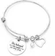 jude jewelers stainless steel inspirational bracelet: 'she believed, she could, she did' logo