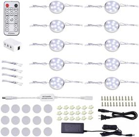 img 4 attached to 🔆 10 Pack Linkable LED Dimmable Under Cabinet Lighting Kit with Remote Control - Hardwired Puck Lights for Kitchen Counter, Wardrobe, Bookcase - Timer Included (Day White)