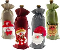 🦌 set of 4 christmas wine bottle bags, wine bottles gift bulk, santa claus, snowman & reindeer drawstring bags, vintage wine bottle gift bags, christmas party decor logo