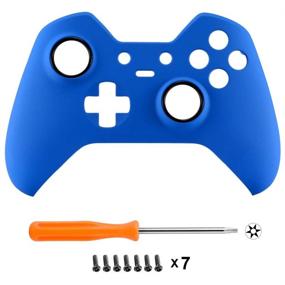 img 2 attached to 🎮 Enhance Your Gaming Experience: eXtremeRate Soft Touch Grip Blue Front Housing Shell Faceplate for Xbox One Elite Controller Model 1698 + Thumbstick Accent Rings (Controller NOT Included)