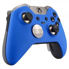 img 1 attached to 🎮 Enhance Your Gaming Experience: eXtremeRate Soft Touch Grip Blue Front Housing Shell Faceplate for Xbox One Elite Controller Model 1698 + Thumbstick Accent Rings (Controller NOT Included)