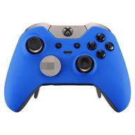 🎮 enhance your gaming experience: extremerate soft touch grip blue front housing shell faceplate for xbox one elite controller model 1698 + thumbstick accent rings (controller not included) logo