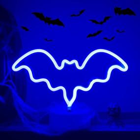 img 3 attached to 🦇 Spook up your space with TURNMEON Halloween Bat Neon Lights - Blue LED Decorations for Indoor Home Party Ambiance