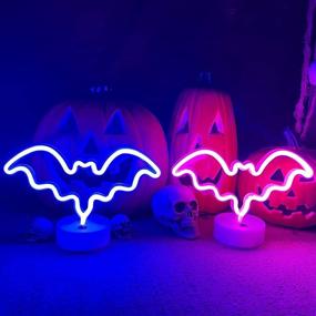 img 2 attached to 🦇 Spook up your space with TURNMEON Halloween Bat Neon Lights - Blue LED Decorations for Indoor Home Party Ambiance