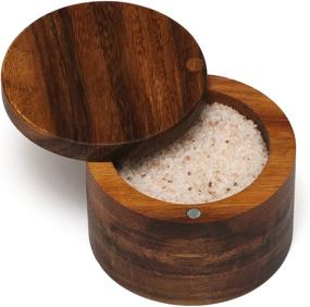 img 2 attached to 🌿 Acacia Wood Swivel Cover Salt or Spice Box, 3-1/2'' x 2-1/2'' by Lipper International