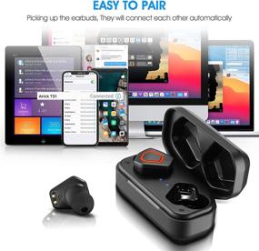 img 3 attached to 🎧 Ultimate Black True Wireless Earbuds: Noise Canceling Bluetooth Headphones for Gym & Sports – Deep Bass, Mic, Sweatproof & Charging Case Included