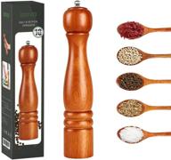 🌰 ieovo pepper mill: 10" oak solid wood body grinder with adjustable ceramic mechanism - brown logo