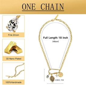 img 2 attached to 🦁 Sparkling Gold Lion Necklace: 18k Gold Plated Rhinestone M Coin Lock Leo Zodiac Pendant on Y2k Fashion Paperclip Chain - Perfect for Women and Teens